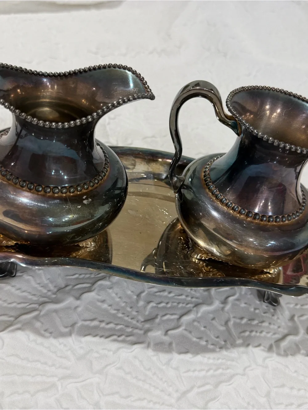 Vintage Silver-Tone Creamer and Sugar Set with Tray - Silver